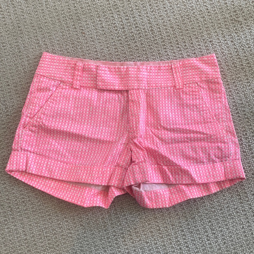 Lilly Pulitzer womens size 0 hot pink white plaid checker Barclay shorts